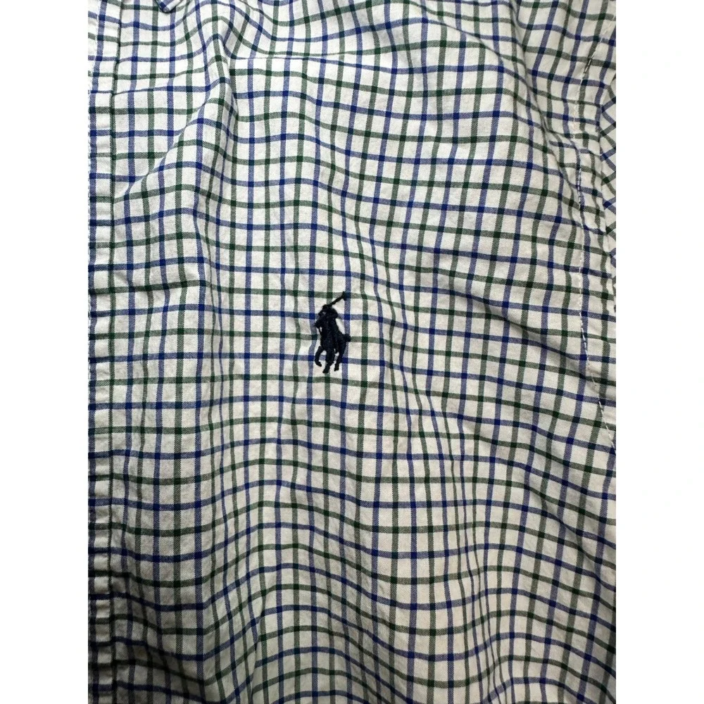 Ralph Lauren Boys Green Navy‎ Blue Tattersall Check Button Down Shirt L 14-16